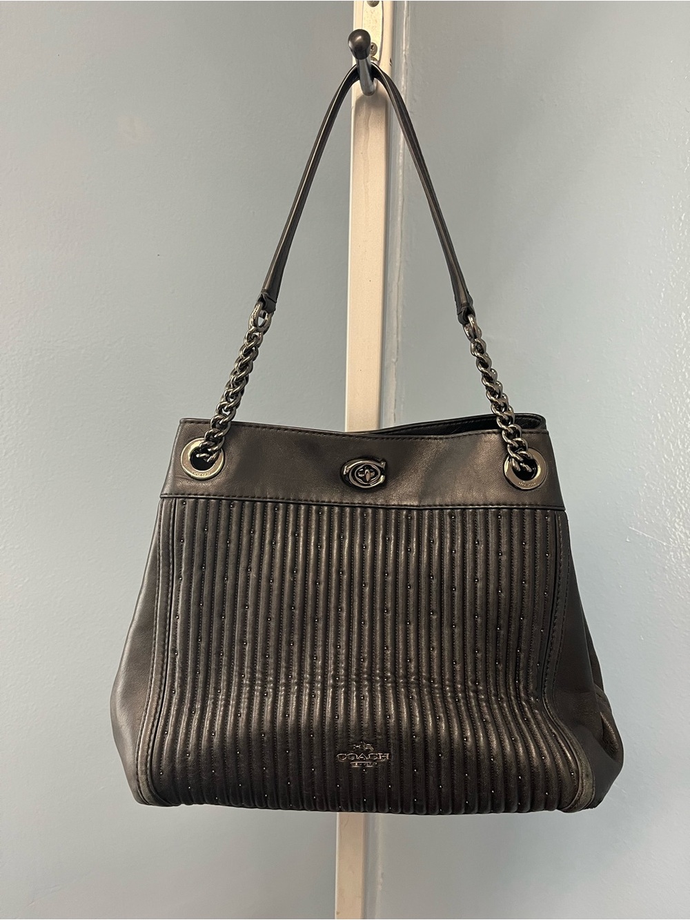 Coach Edie Turnlock Black Shoulder Bag